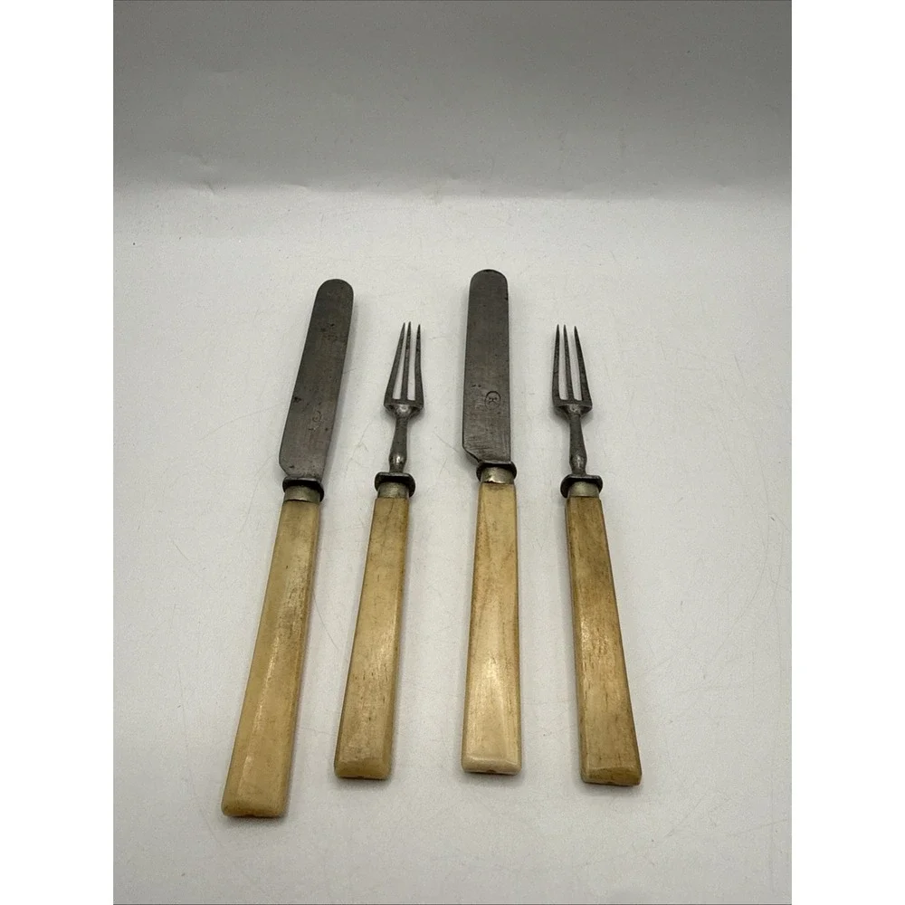 Antique Civil War Era Fork And Knife Set 4